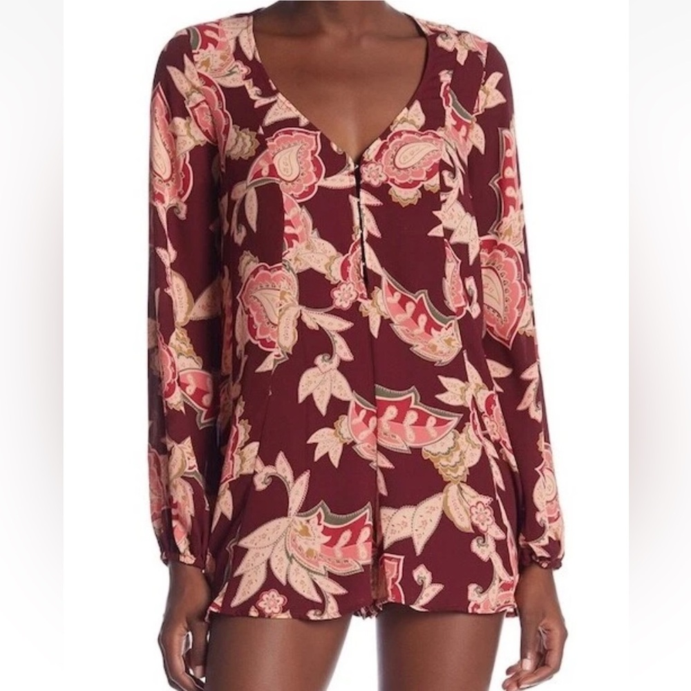 SHOW ME YOUR MUMU Bailey Tie Back Paisley Romper Vino Vine One Piece Medium